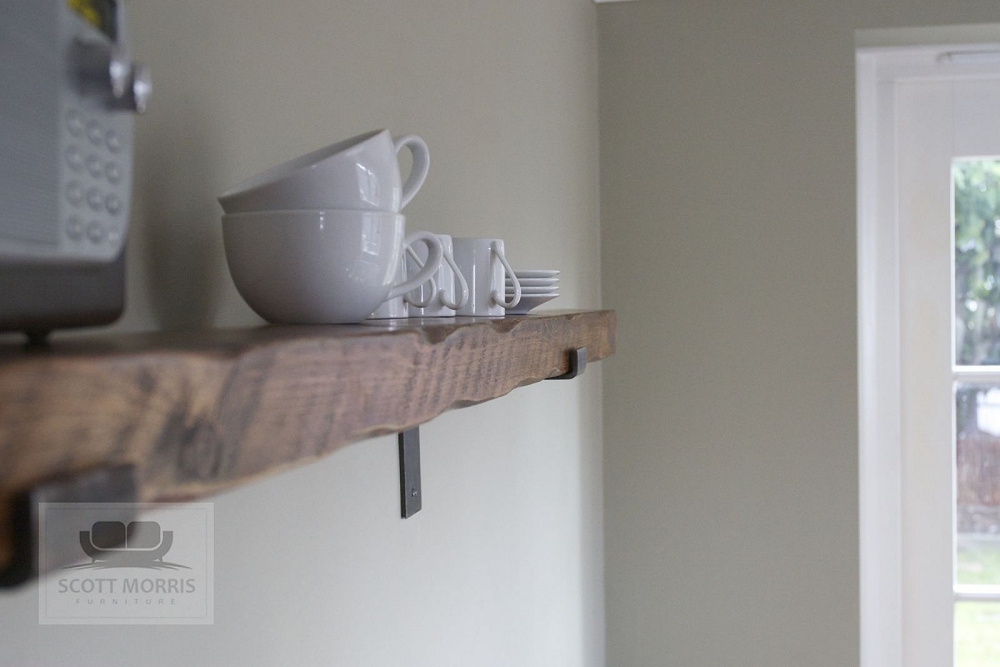 Scott Morris Furniture Chunky Solid Wood Industrial Steel Bracket Shelves